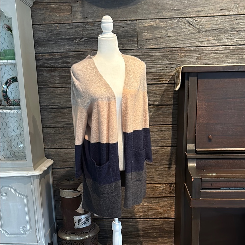 Madewell Cream, Blush, Blue and Grey Colorblock Cardigan Sweater